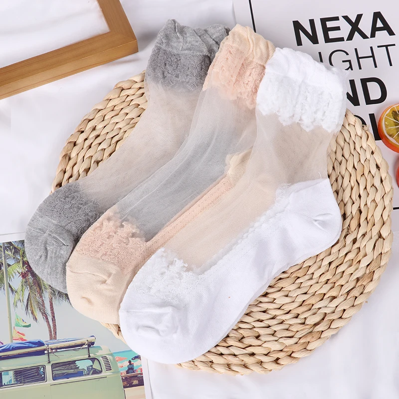 3 pairs 3/5 пар, горячая Распродажа, крутые дышащие летние стильные сексуальные черные кожаные носки, однотонные кружевные нейлоновые носки для женщин и девочек - Цвет: 3 pairs