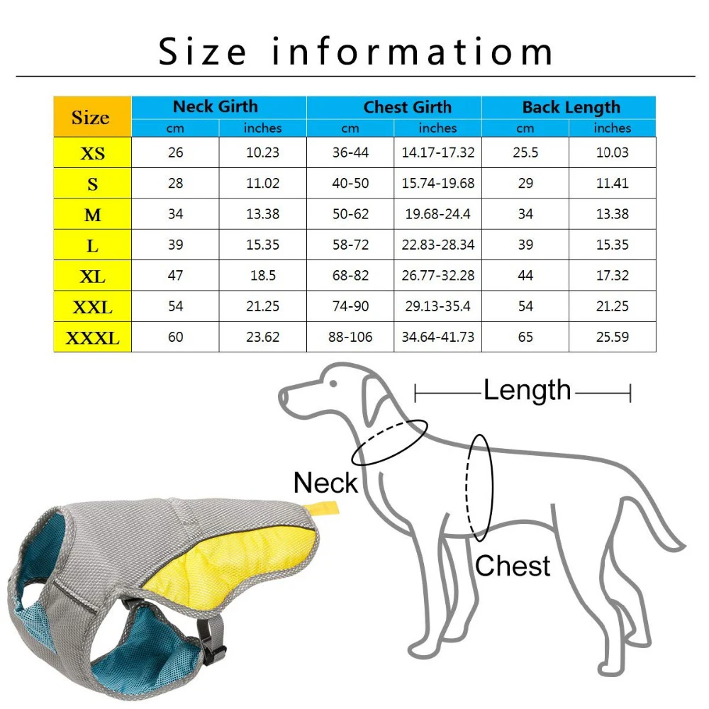 

Summer Dog Cooling Vest Clothes Cooling Harness For Dogs Adjustable Mesh Reflective Vest coat Quick Release Pet dog clothes