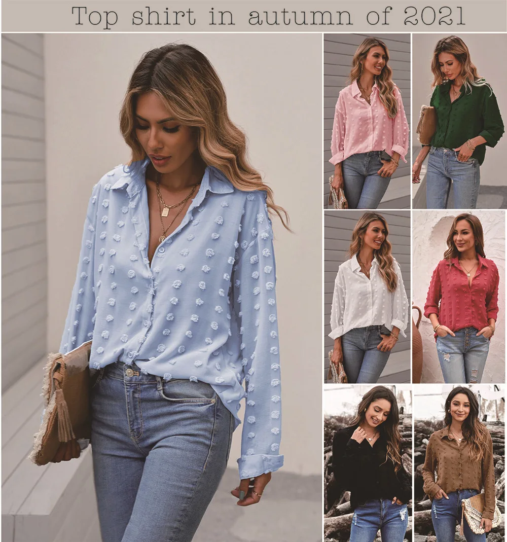 

Блузка женская шифоновая в горошек, с V-образным вырезом и длинным рукавом