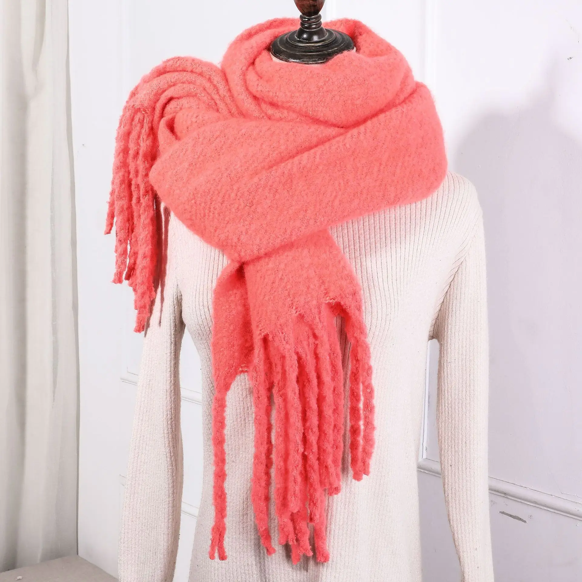 Новый Зимний утепленный теплый шарф Za корейской версии. Однотонная кашемировая шаль. Модный женский теплый шарф-шаль.