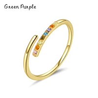 green purple open rainbow zircon ring s925 sterling silver 18k gold plated adjustable ring for women stackable jewelry statement