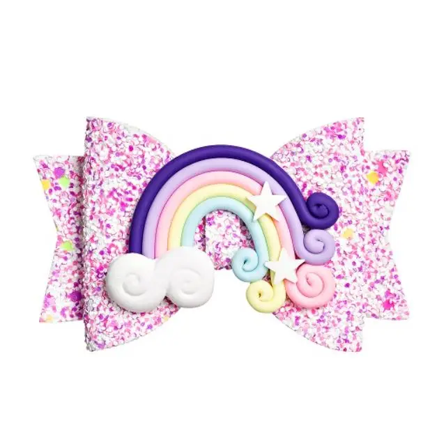 Заколка для волос женщин и девочек с радужными блестками бантом | Аксессуары