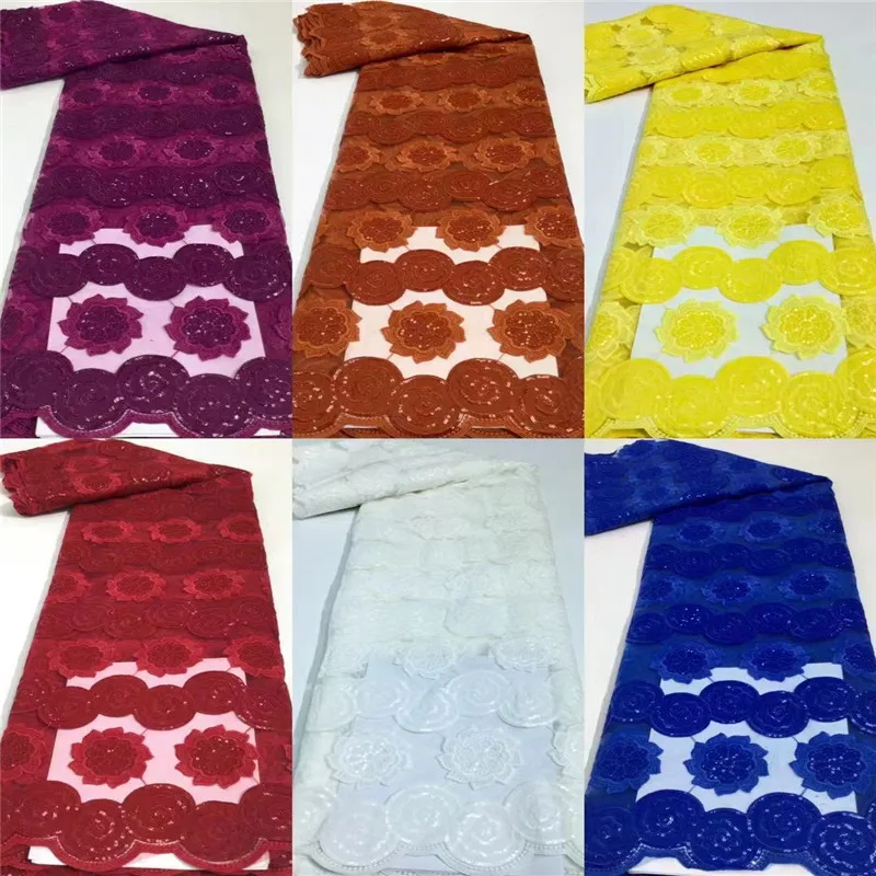 

Желтая Бирюзовая блестящая французская кружевная африканская кружевная ткань с бусинами из сплава высшего класса 5 ярдов высокого качеств...