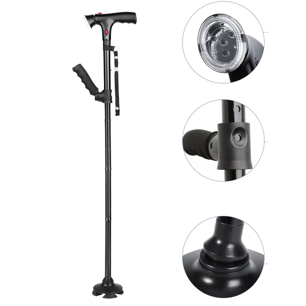 

Telescopic Collapsible Folding Cane LED Trusty Walking Cane with Alarm for Elder