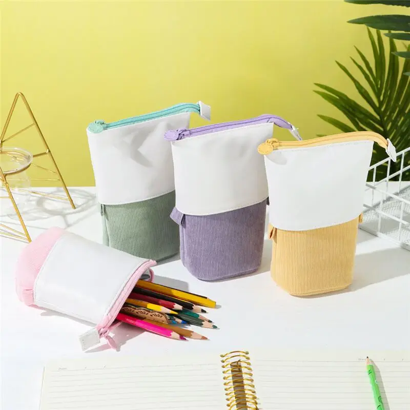 

Creative Retractable pencil case school stationery Storage bag Kawaii Solid color Pen case cute pen holder gifts for kid pen bag
