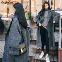 wool coat women plus size plaid feminino elegant long double breasted womens winter clothing blends for ladies korean fashion