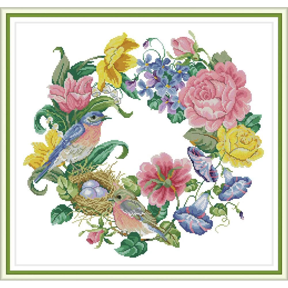 

Everlasting Love Bird Wreath Chinese Cross Stitch Kits Ecological Cotton Clear Stamped Printed 14 11CT DIY Decorations For Home