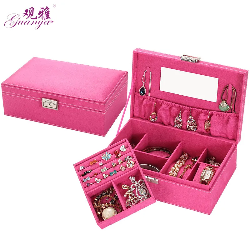 

European style princess wooden jewelry box cosmetic box storage box with mirror jewelry hook holder jewelry box 5 colors