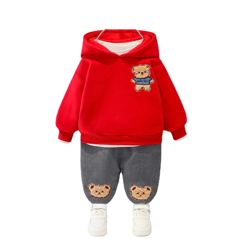 

New Autumn Winter Baby Girl Clothes Children Boys Thicken Cartoon Hoodies Pants 2Pcs/Set Toddler Fashion Costume Kids Tracksuits