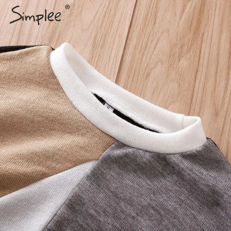 Simplee Casual patchwork pullover sweater Knitted o-neck long sleeve women 2019 England ladies chic warm winter | Женская одежда