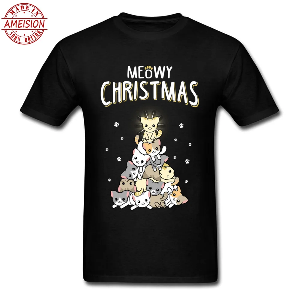 Meowy Catmas футболка Kawaii мужские топы мультфильм Рождественский человек одежда кошки
