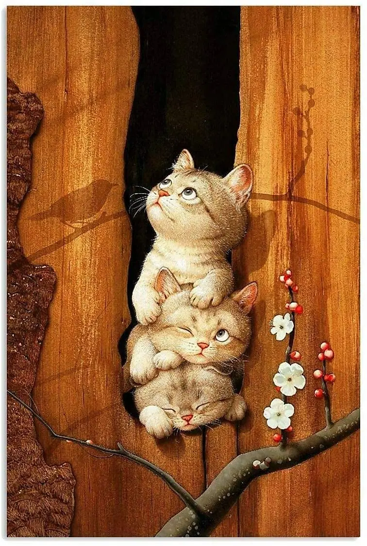 

BISHEN 8x12 inch Metal Tin Signs Metal Sign Three Little Cute Cats Cute Tin Sign Easter Decoration Best Gift for Parents and