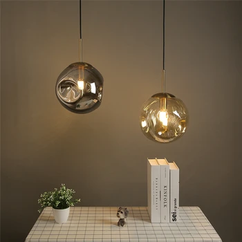 Nordic Creative Glass Ball Led Pendant Lights Bar Restaurant Dining Room Kitchen Hanging Lamp Art Home Decor E27 Light Fixtures