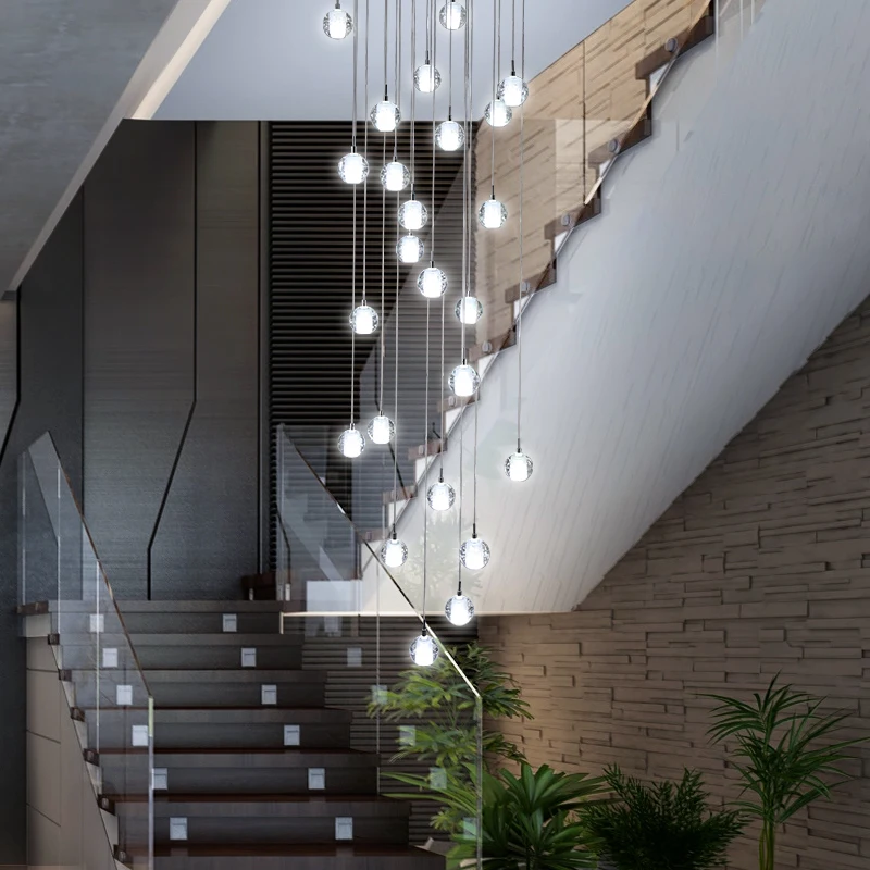Lámpara LED de bola de cristal simple para interiores, iluminación de escalera para villa, sala de estar, Hotel, vestíbulo, casa de discoteca, luces colgantes modernas