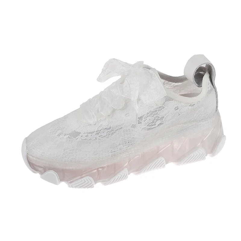 

Summer Mesh Lace Platform Women's Sneakers Crystal Jelly Thick Bottom Female Running Shoes Casual Sports Ladies Chunky Shoes New