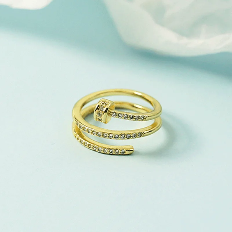 

New 925 Sterling Silver AAA+ Zircon Open Three Layer Inlaid Diamond Ring Women Wedding Engagement Party Fashion Charm Jewelry