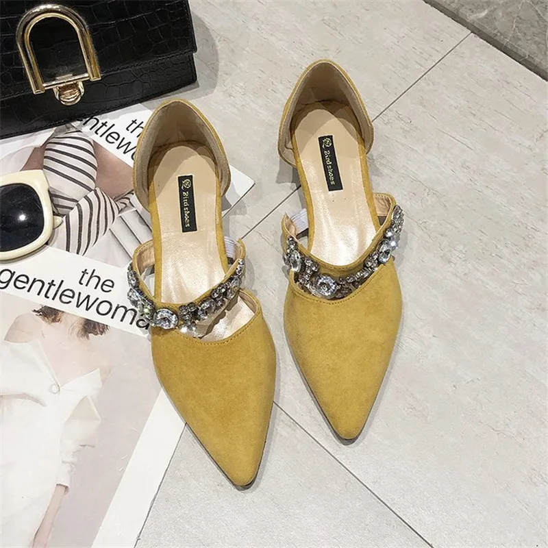 

2021 New Women Flats Pointed Toe Crystal Lady Flat Heel Shoes Slip on Loafers Office Lady Elegant Shoes Soft Sole Comfortable