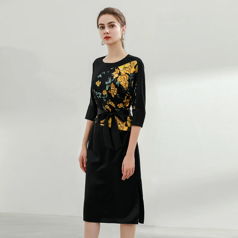 

Designer High Quality Spring Summer New Women'S Fashion Slim Vintage Elegant Flowers Print Patchwork Midi Dress