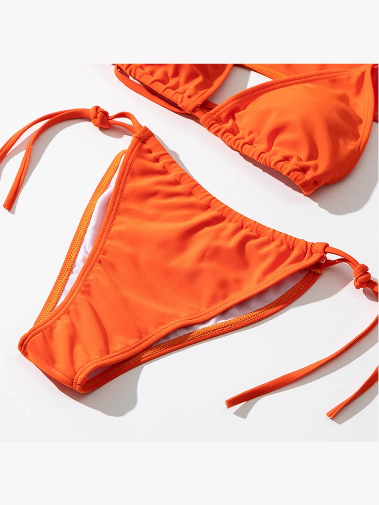 

2021 Summer Women Swimwear Orange Sexy Long Sleeve Shawl Split Swimsuit 3 Piece Set Beach Thongs Bathing Suits Bikini Brazilian