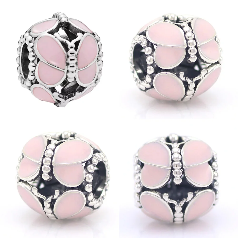 Очаровательная подвеска из бусин с бабочкой серебра 925 пробы оригинальные