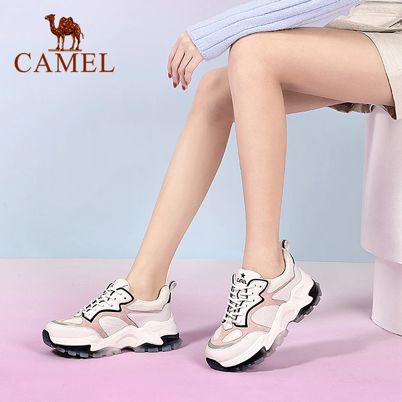 

Женские массивные кроссовки CAMEL, модная повседневная спортивная обувь из свиной кожи на платформе и толстом каблуке, со шнуровкой, Новинка о...
