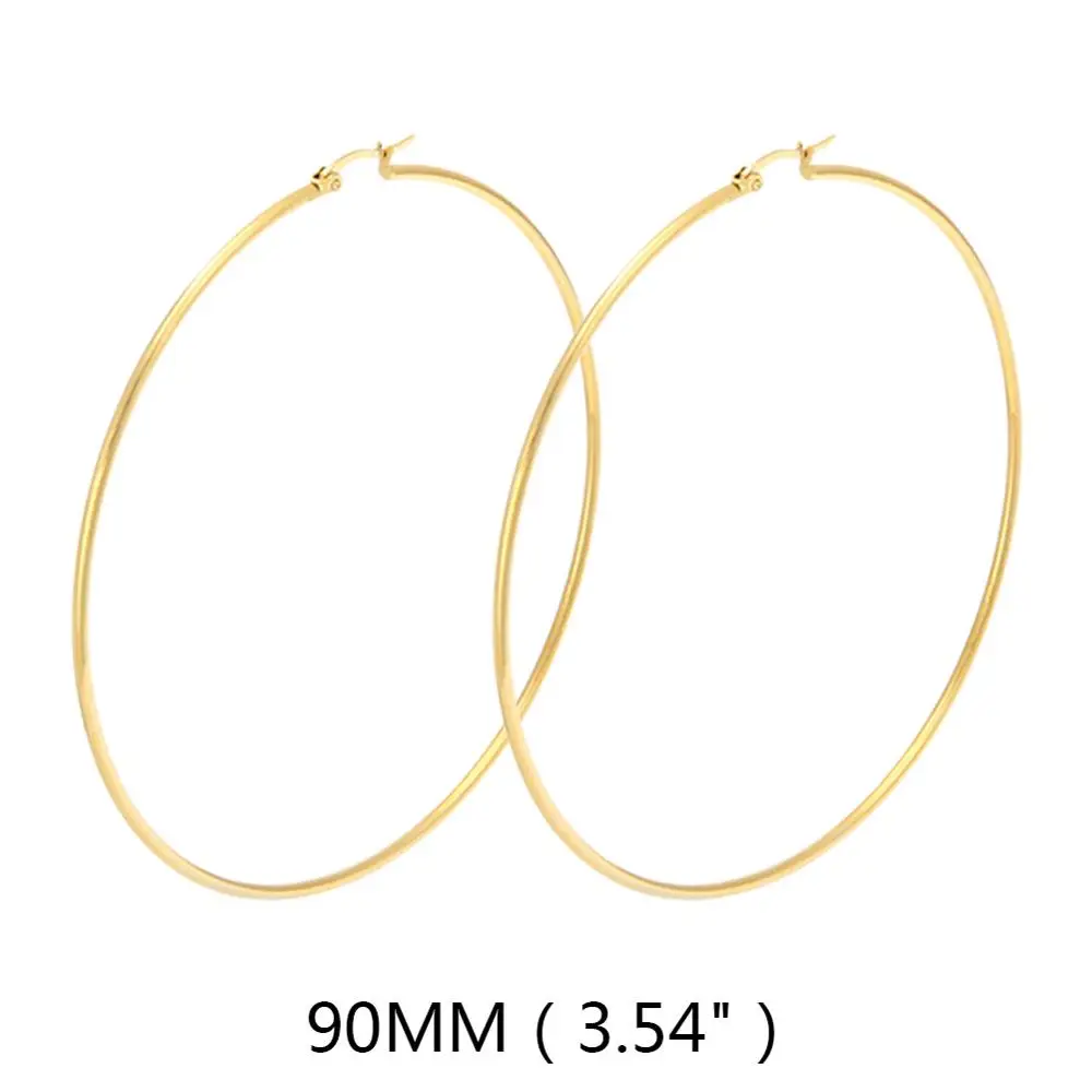 90mm Gold Простые круглые серьги из нержавеющей стали 316L золотого цвета, модные женские очаровательные серьги, кольцо для ушей, ювелирные изделия для леди, подарок, серьги doreilles - Окраска металла: 90mm Gold