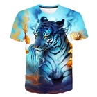 Детские Модные 3D футболки с изображением тигра для мальчиков и девочек, с 3D принтом, с коротким рукавом, повседневная детская одежда, летние Забавные топы