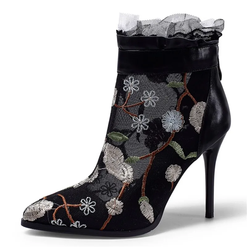 Элитный бренд Ботильоны на шнуровке женская обувь из сетчатого материала Обувь в