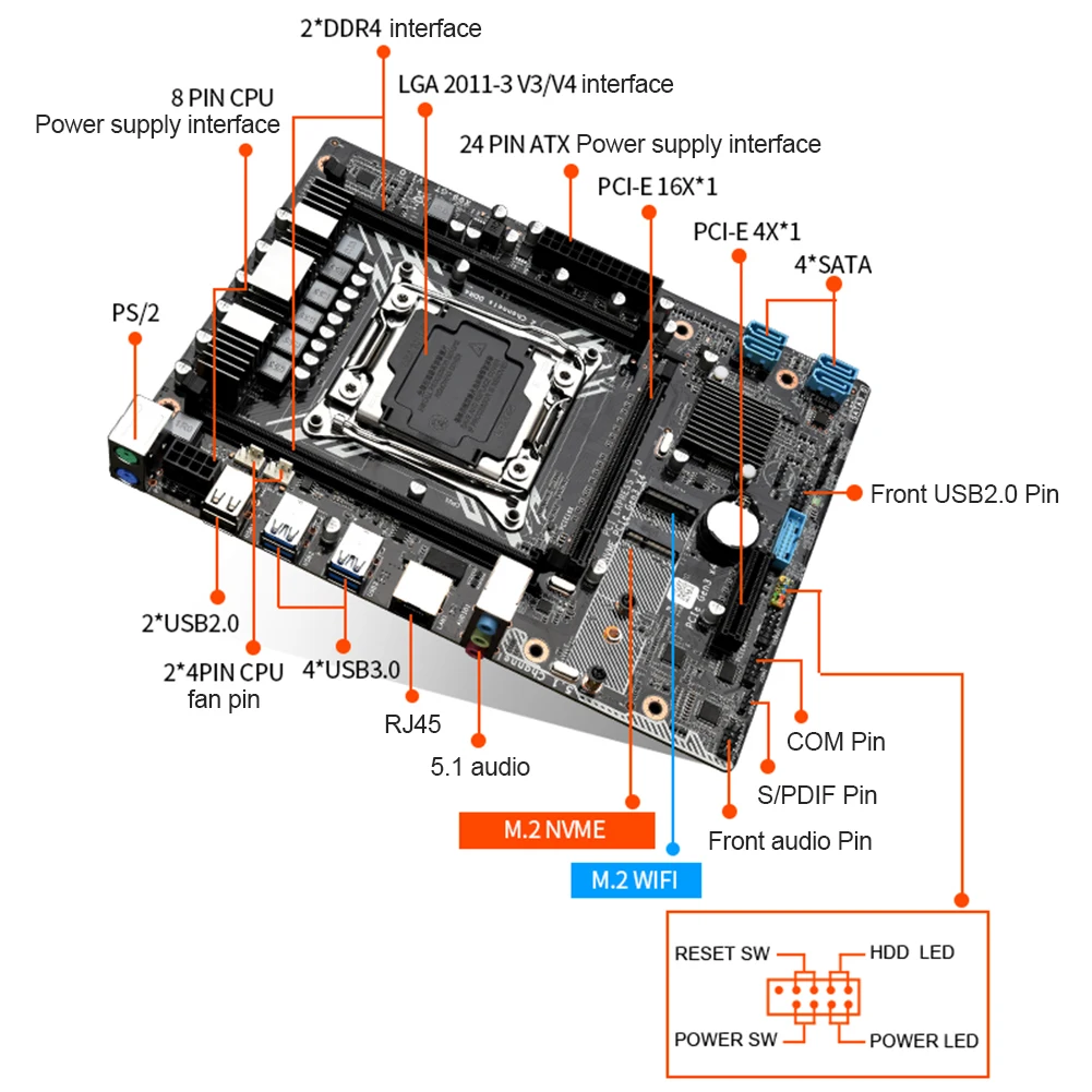 

X99T DDR4 X99 GT, M.2 + M.2 WiFi Intel LGA 2011 V3 V4 CPU DDR4