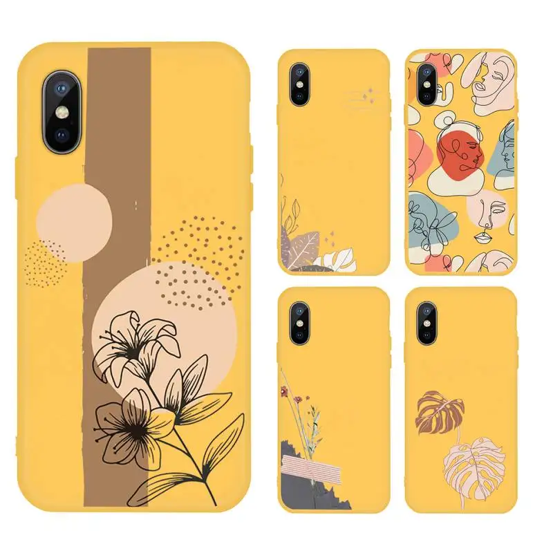 

Banana Leaf Line Art Aesthetics Phone Case Candy Color for iPhone 6 7 8 11 12 s mini pro X XS XR MAX Plus