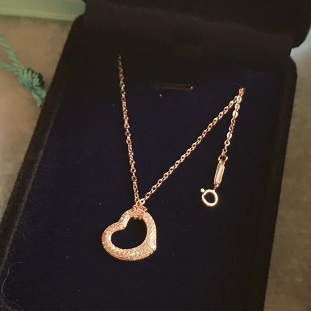 

AYBS Real 925 Necklaces High Quality TIFN Original1:1LOGO "Sparkling Hollow Heart Pendant" Necklaces Woman
