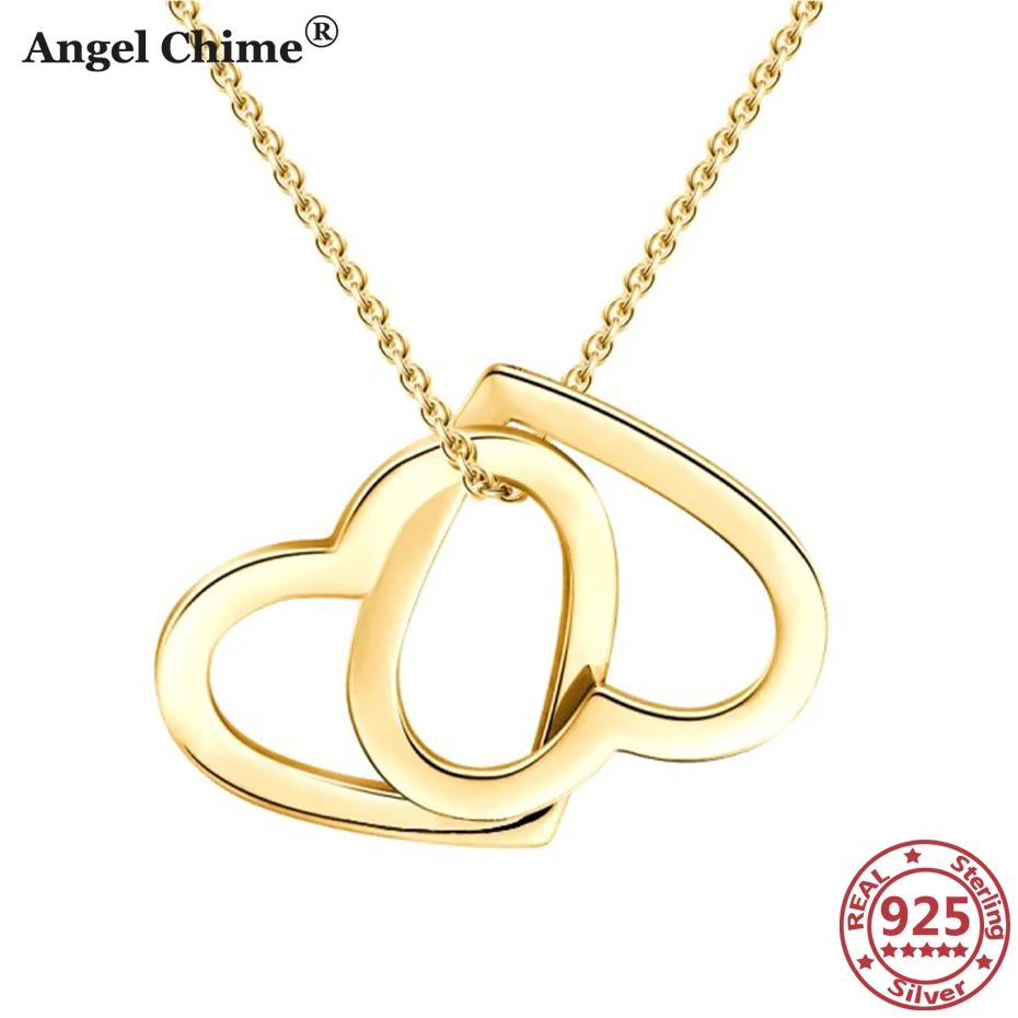 

AC 925 Sterling Silver Personalized Name Necklaces Custom Name Double Hearts Pendant Necklace Memorial Jewelry Anniversary Gifts