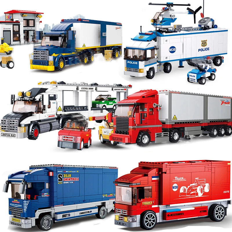 Городской автомобиль строительные блоки трейлер фургон грузовик самосвал