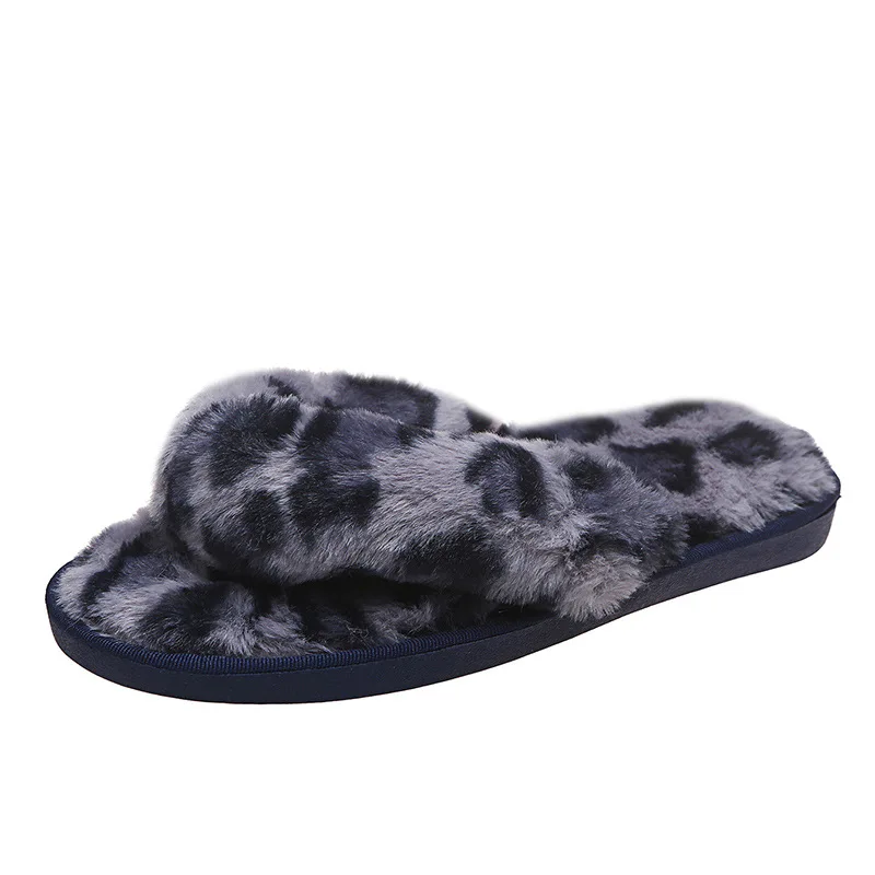 2021 Mixed Colors Furry Flip Flops Women Slip-on Home Cotton Shoes Female Casual Faux Fur Slides Ladies Comfort Footwear