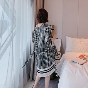 sell hot spring and autumn ice silk nightgown two piece set of ladies thousand bird case sexy pajamas with halter korean version free global shipping