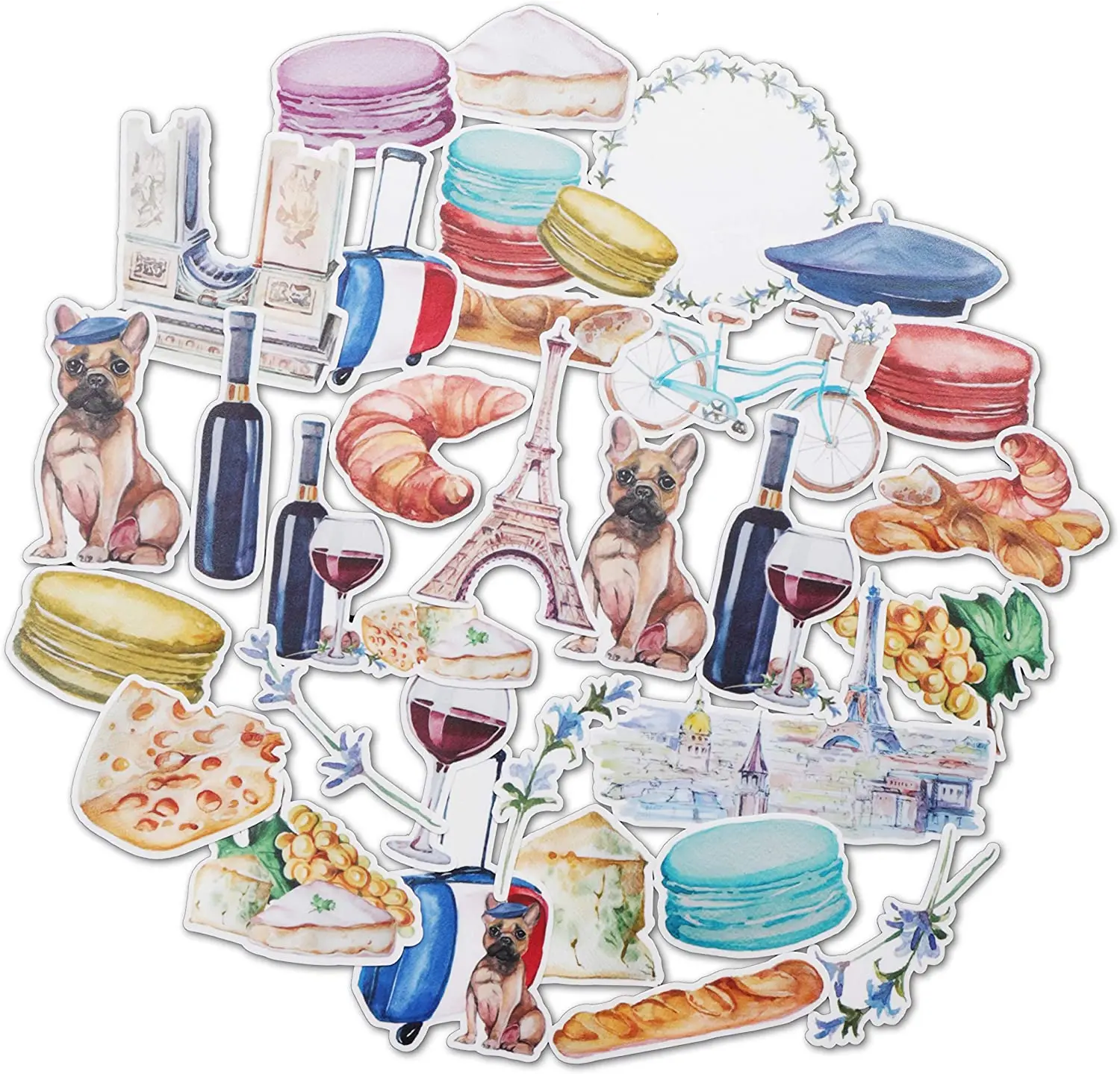 31Pcs Romantic France Travel Stickers Cute and Small Aesthetic Adventure Decals for Water Bottles, Laptops, Scrapbook