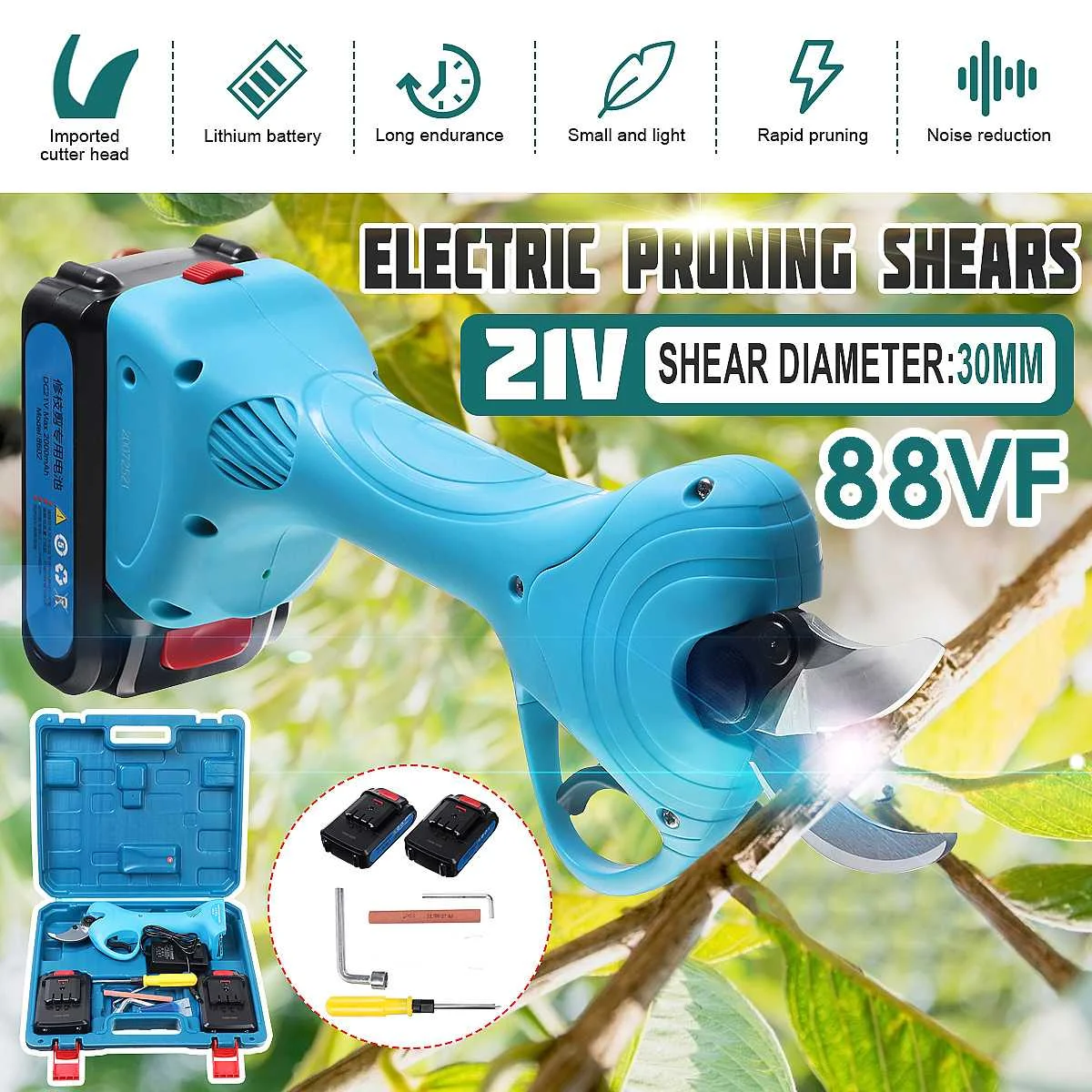 

21V Cordless Pruner Lithium-ion Pruning Shear Efficient Fruit Tree Bonsai Pruning Electric Tree Branches Cutter Landscaping