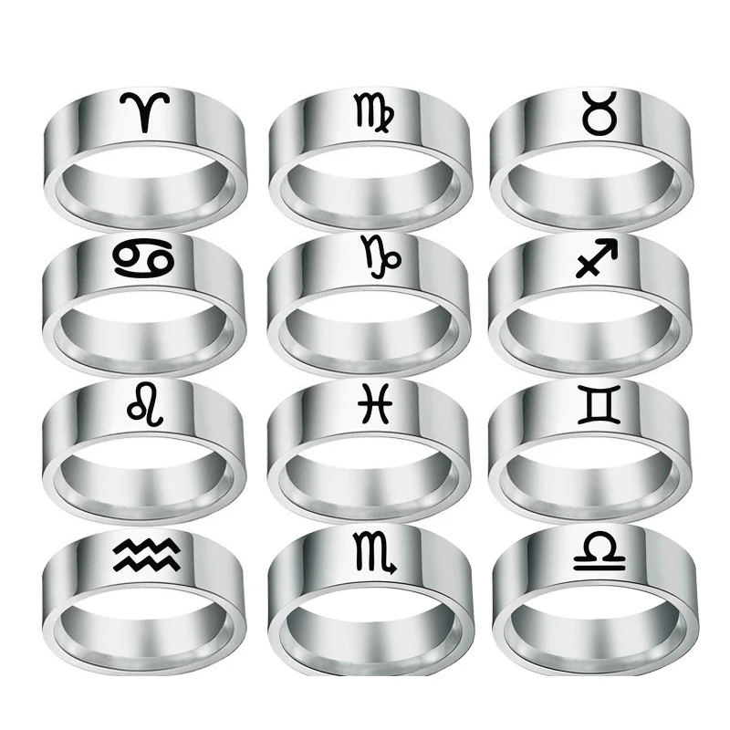

Titanium Steel Aries Capricorn Cancer Zodiac Rings for Women Men Astrology 12 Constellation Sign Couple Finger Rings Jewelry
