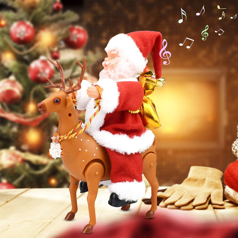 

Santa Claus Riding Elk Funny Electric Toy with Playing Music Kid Xmas Gift Christmas Home Office Desktop Atmosphere Decoration