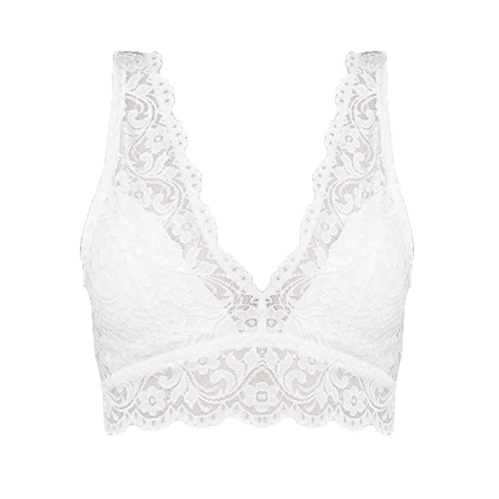Bralette Plus плюс размер прозрачный кружевной бюстгальтер топы женское Сексуальное белье кружева Глубокий V Bralette удобное нижнее белье 12X