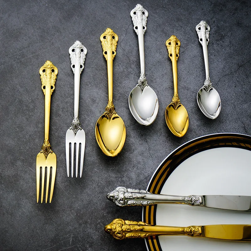 Высококлассные столовые приборы из нержавеющей стали 304 западные золотого и
