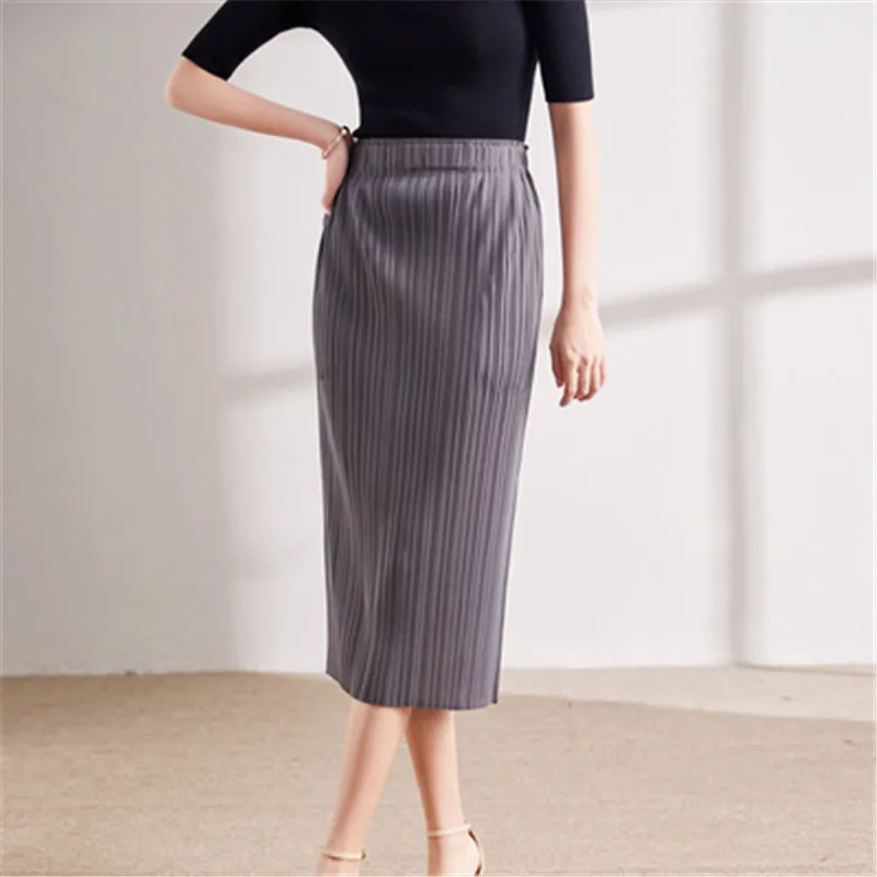

Split skirt 2021 summer new women's Korean fashion casual all-match bag hip Miyake pleated midi skirt female