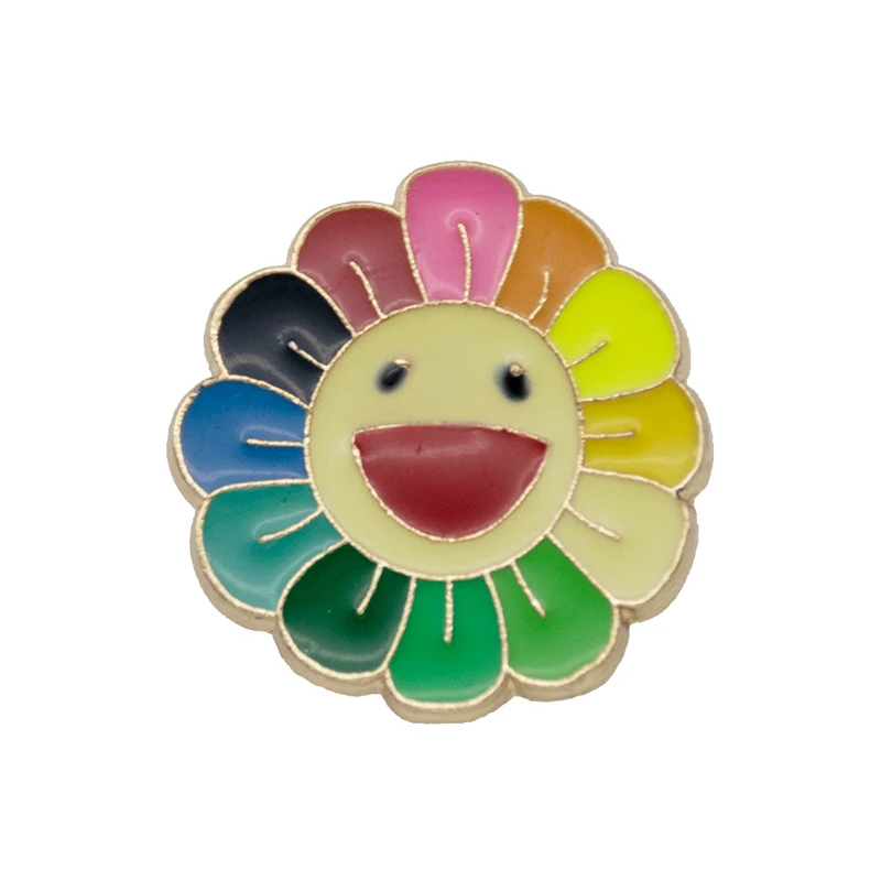 New Gold Silver Metal Cartoon Rainbow Seven Color Brooches For Women Drop Oil Cute Smiley Face Brooch Pins Men Coat Jewelry | Украшения и