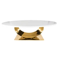 new design half moon gold stainless steel marble top dining table for home wedding rental for dining room furniture