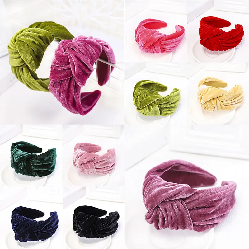 

Koean Gold Velvet Wide Side Hairband Cross Knotted Headband Bezel Turban Women Vintage Head Hoop Headwear WomenHair Accessories