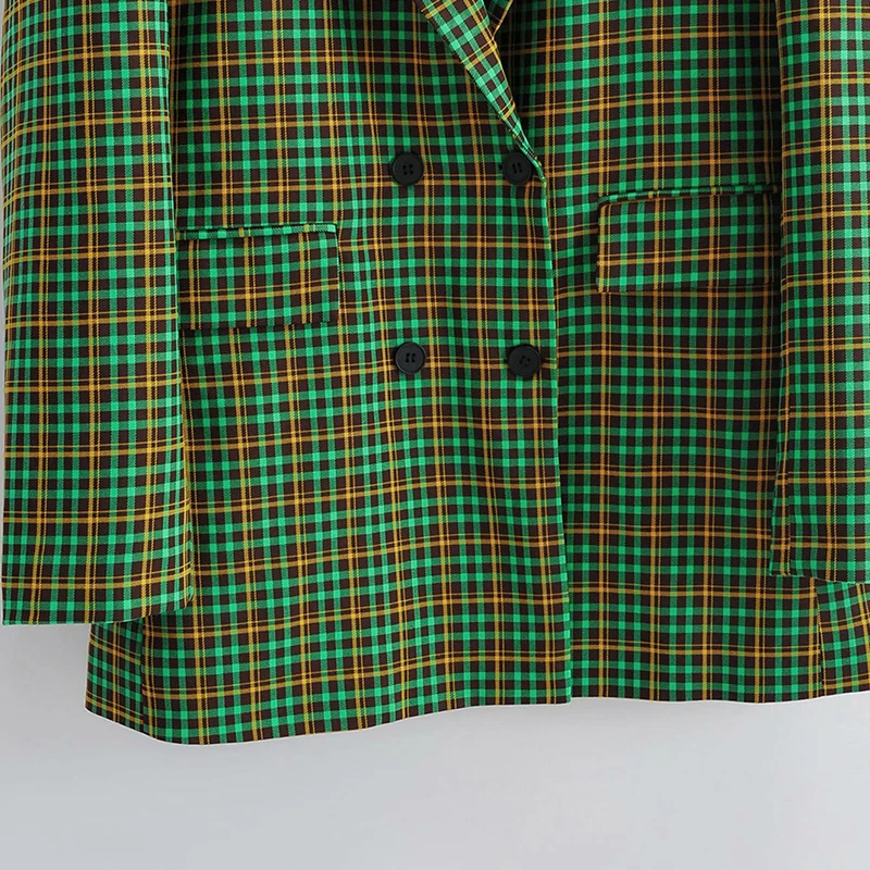 

YIZZHOY Spring Autumn Office Lady Blazer Jacket Women Vintage Long Sleeve Plaid Fit Coat Double-breasted Loose Fashion Outwear