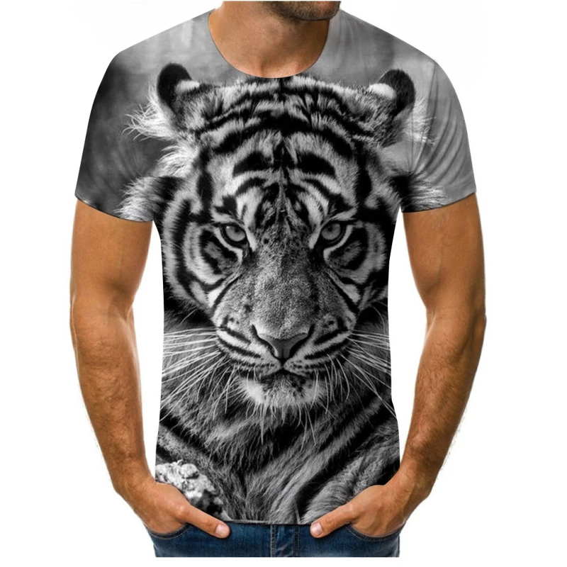 

Boys and Girls 3D Animal Print T-shirt Funny Tiger Pattern Design Short-sleeved Street Trend Personality Fashion Casual Top