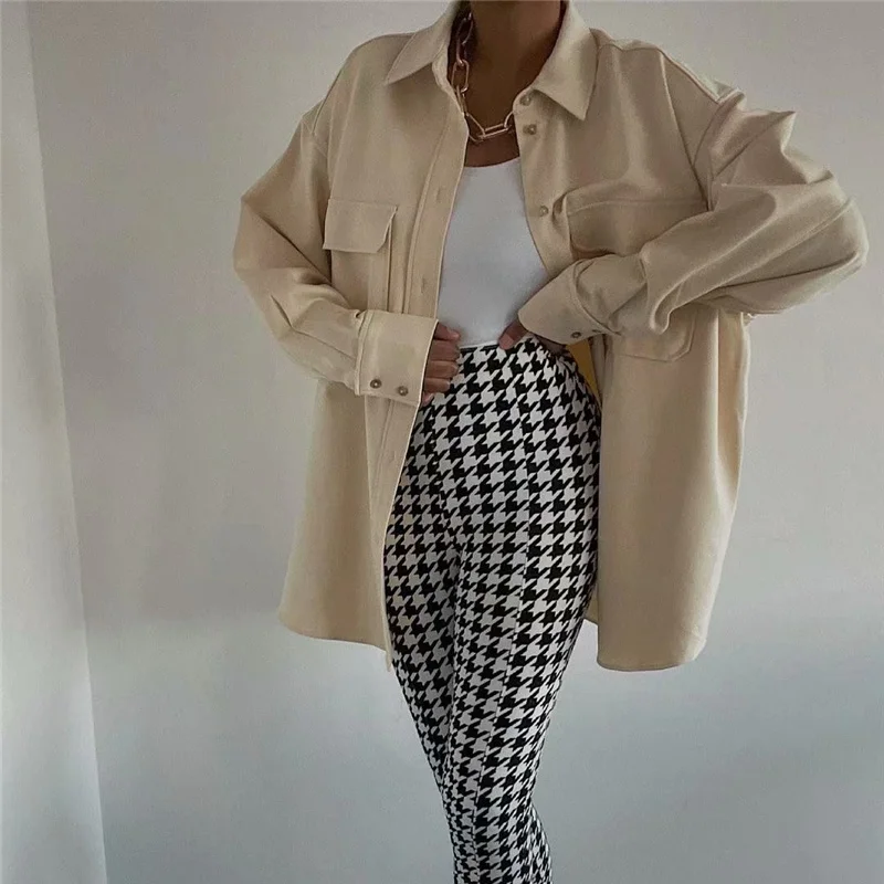 

Куртка PUWD женская повседневная с карманами, свободная однотонная Базовая верхняя одежда, модная уличная одежда, бежевый цвет, весна 2021