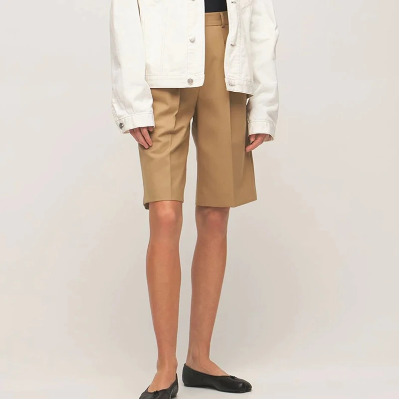 

Модный деловой повседневный костюм, брюки для женщин, английские прямые уличные брюки с пятью точками, Простые Женские однотонные брюки средней длины