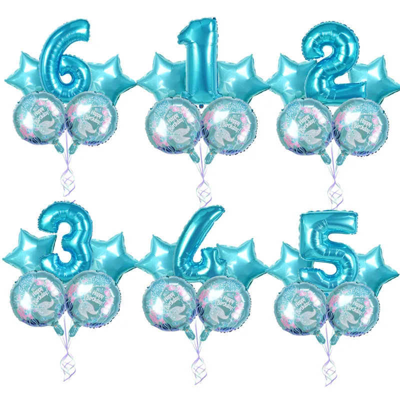 1 Набор Русалочка товары для вечеринки 32 дюйма синий шар с цифрами Милая